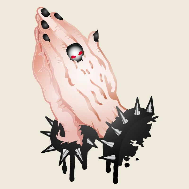 Gothic Praying Hands with Skull Ring
