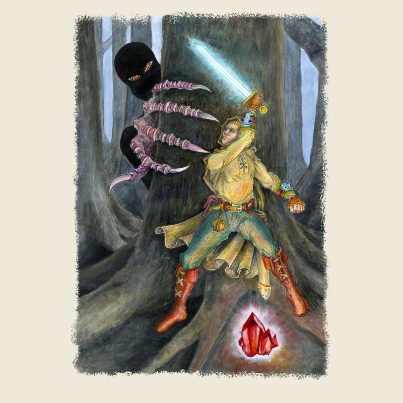 Fantasy Held kämpft gegen Schattenkreatur