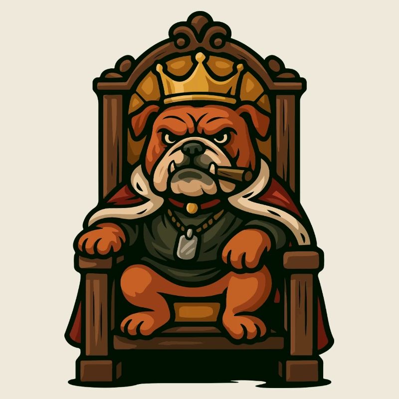 Bouledogue royal roi sur le trône dessin animé graphique