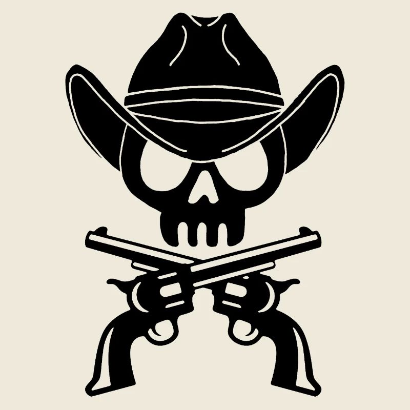 Crâne de cowboy et pistolets croisés (noir)