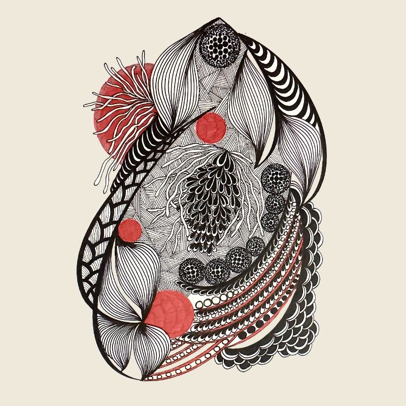 Motif de fleurs en ligne avec accent rouge