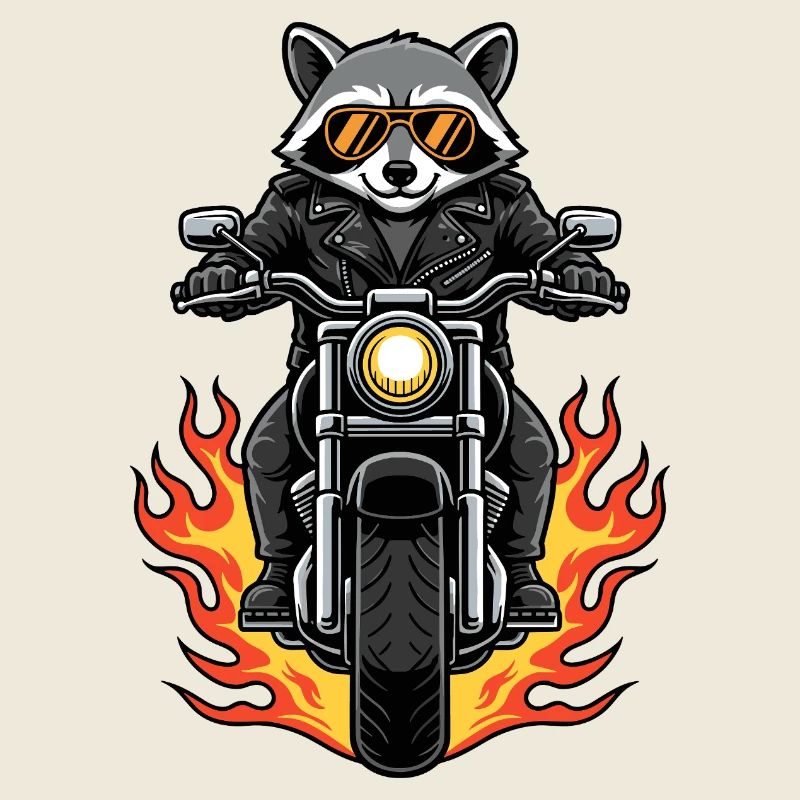 Cool Biker Waschbär Motorradflammen