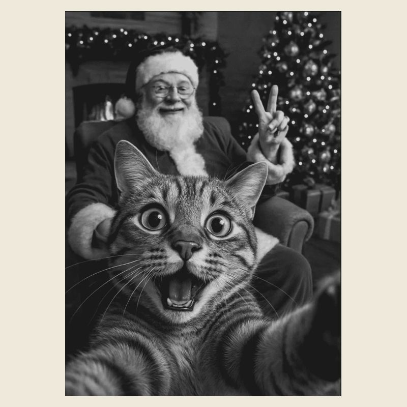Selfie drôle de chat avec le Père Noël
