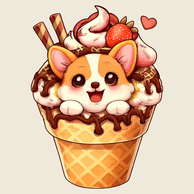 Mignon corgi de Kawaii Corgi en dessert de cane de dessins animés