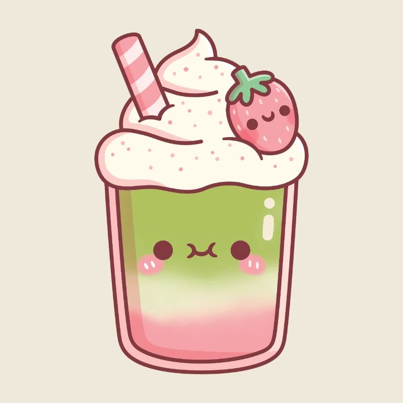 Süßer Eiskaffer Matcha Erdbeer-Latte