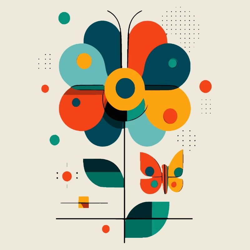 stilisierte Blume mit Schmetterling