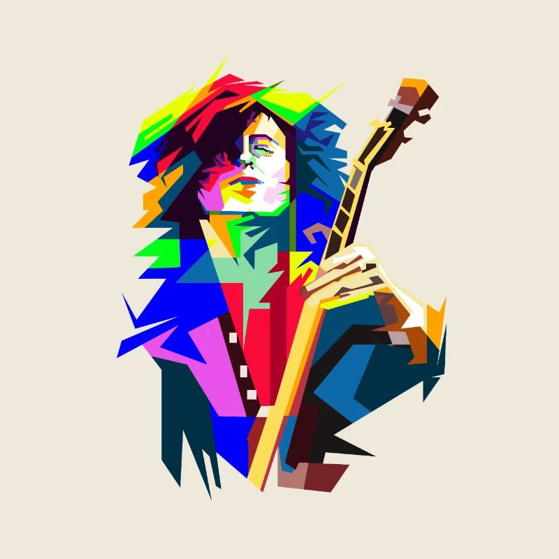 Guitariste rock and roll sur scène Action Pop Art