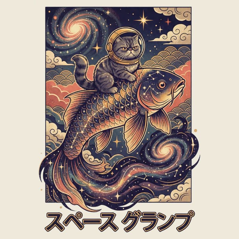Astronautenkat auf kosmischem Koi