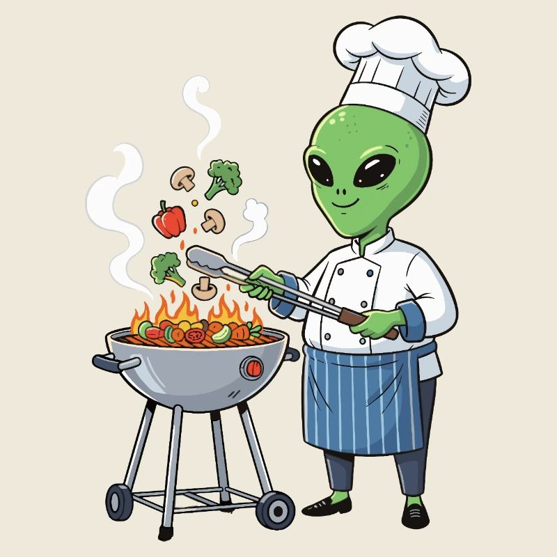 Alienischer Koch grillt Gemüse