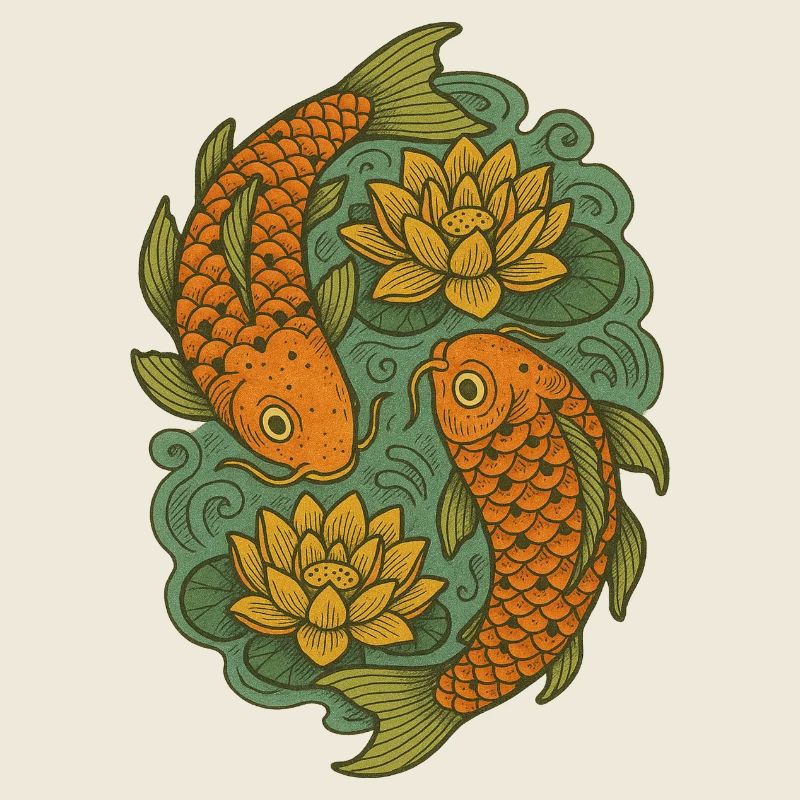 Art du cercle de carpes koï et de lotus