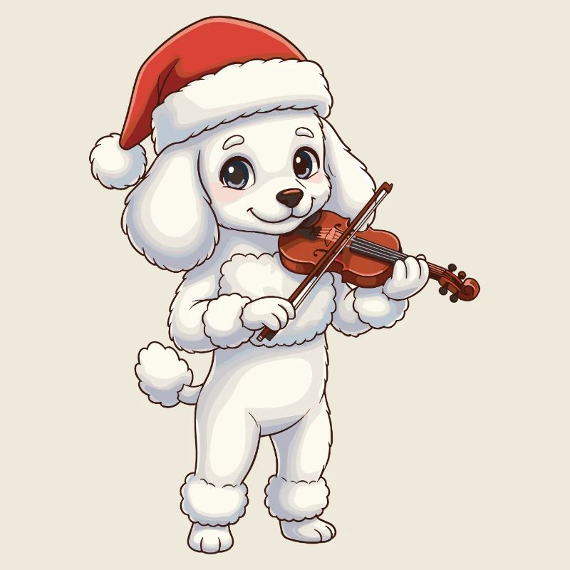 Christmas Poodle Dog Playing Violin Art