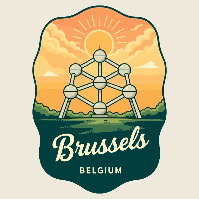 Brussels Atomium Vintage Sunset Travel Badge