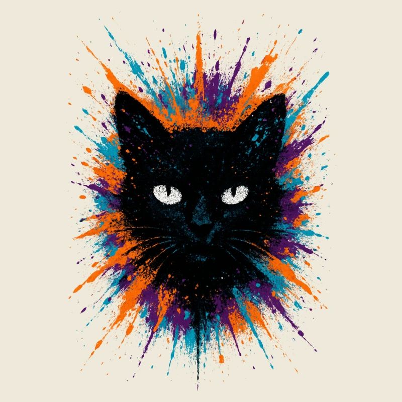 Black Cat Watercolor Splash Art