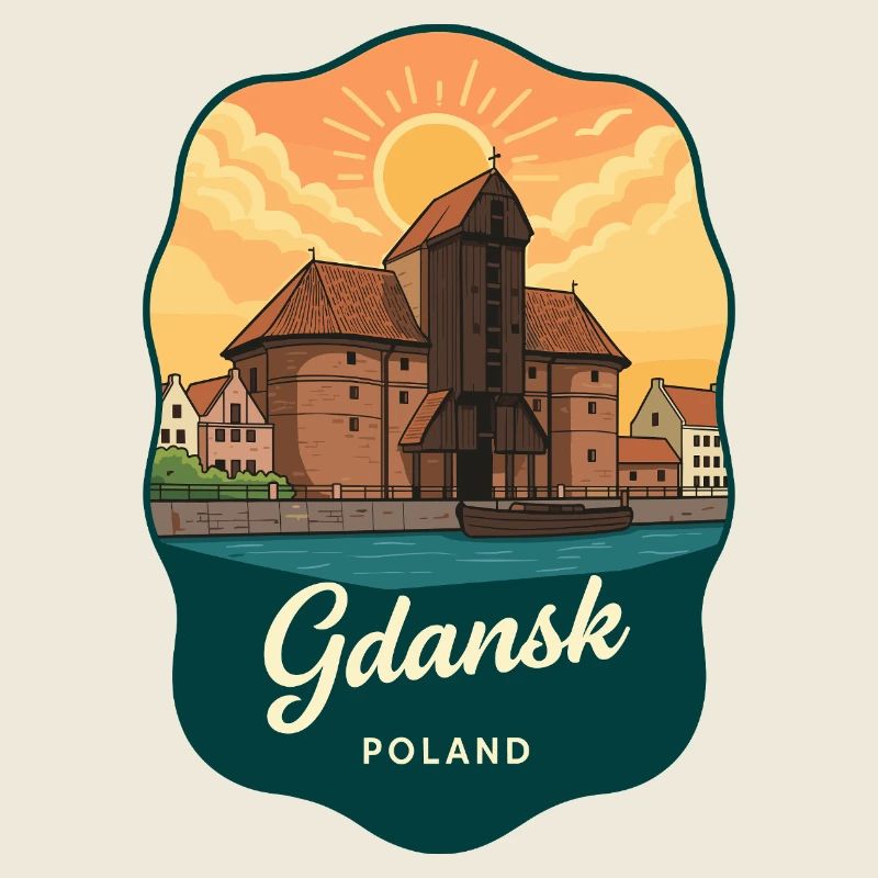 Gdansk Harbor Crane Vintage Sunset Abzeichen