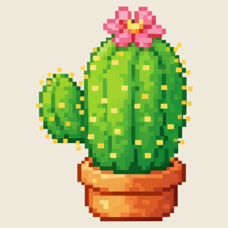 Pixel cactus with flower