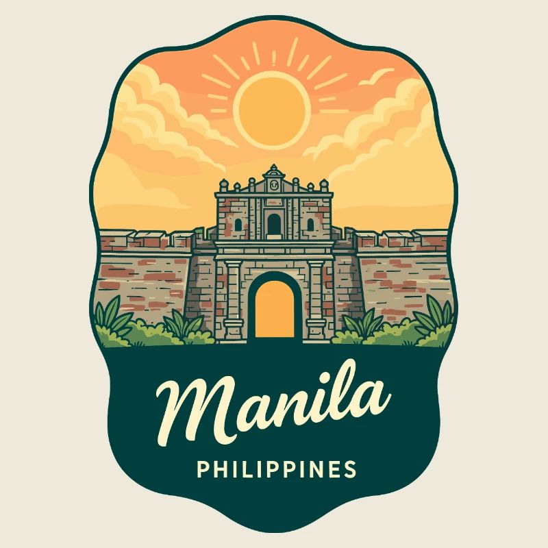 Manila Intramuros Retro Sonnenuntergangs-Reiseabzeichen