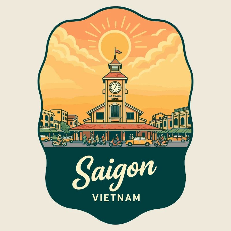 Ho Chi Minh Saigon Ben Thanh Market Retro Sunset