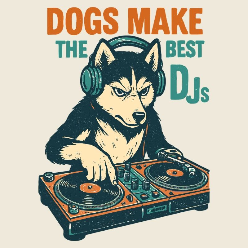 Design rétro de DJ husky : Les chiens font les meilleurs DJs