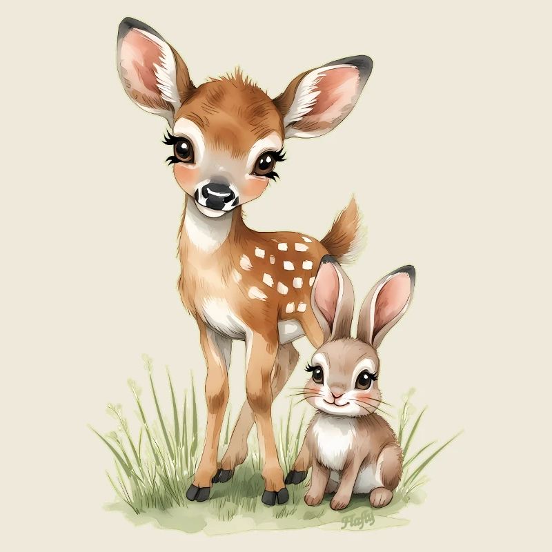 🦌🐰Rehkitz und Tender Bunny – Illustration