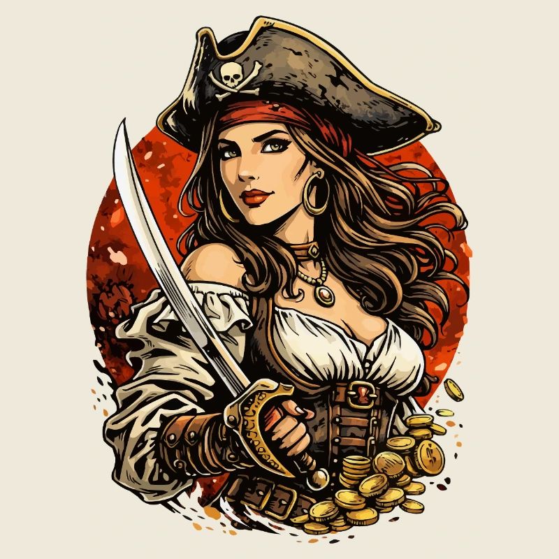 Reine des pirates avec épée et or