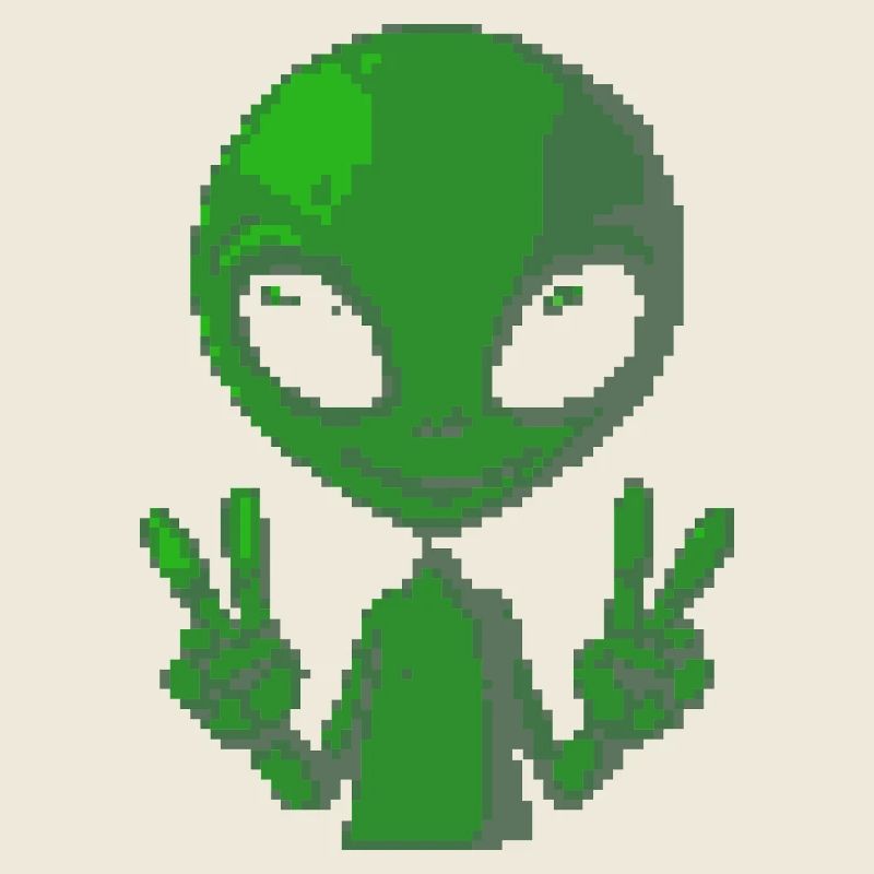 Pixel Alien Peace Sign