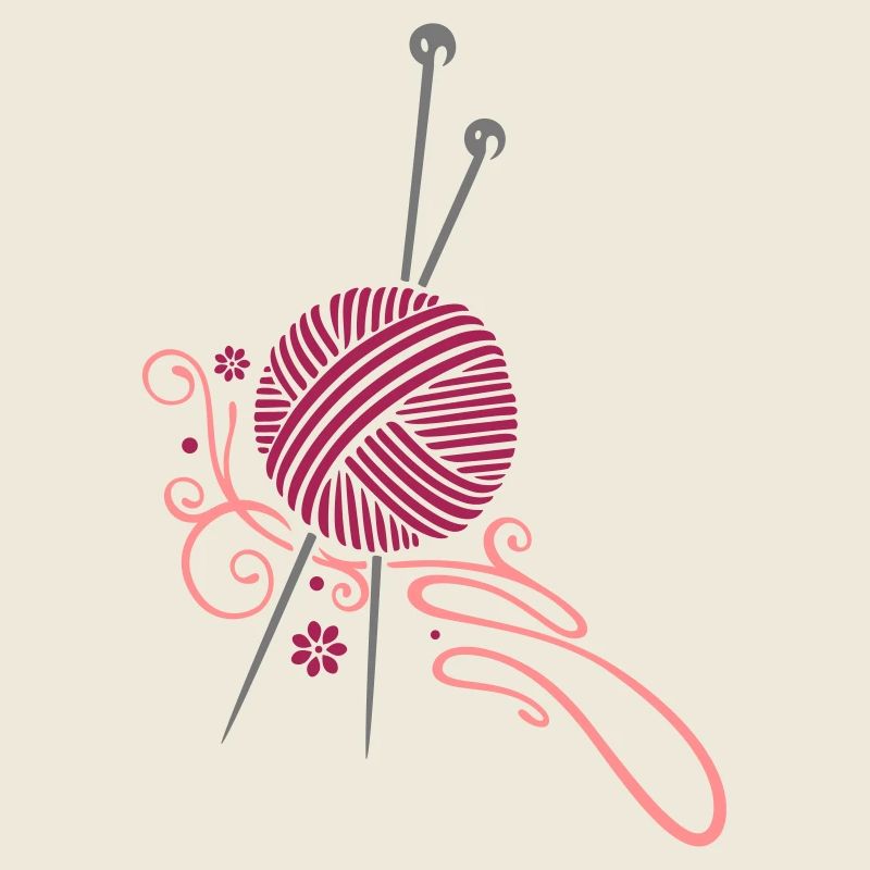 Knitting needles with wool and flowers