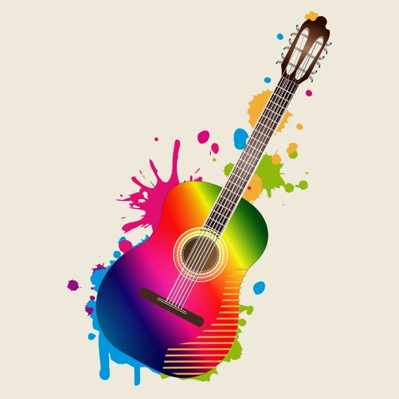 Graffiti de guitares acoustiques aux couleurs de l’arc-en-ciel