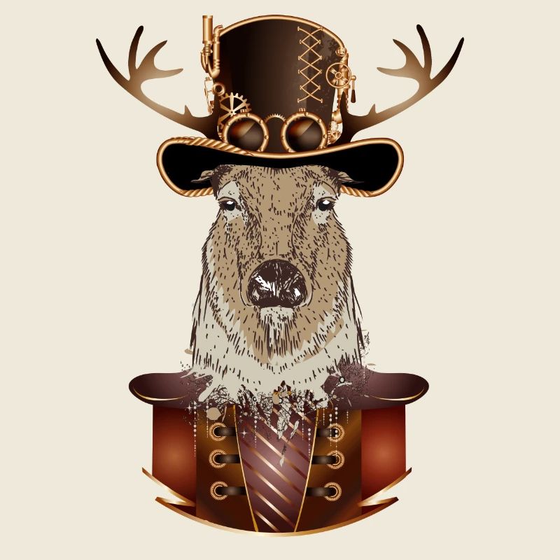 Steampunk deer with antique cylinder hat