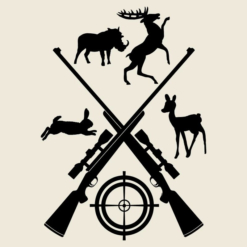 Two crossed shotguns with visor and animals 2