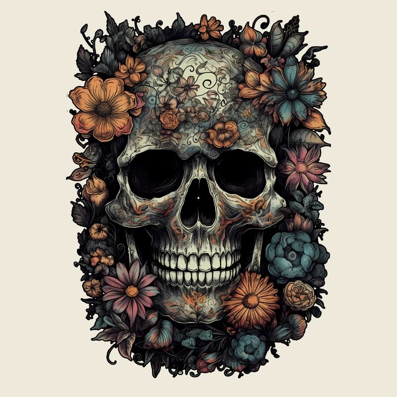 Crâne de crâne boho cool avec des fleurs colorées