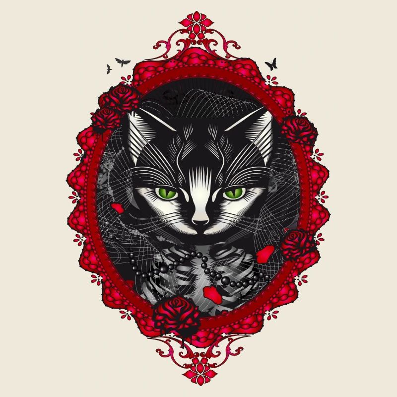 Victorian Cats Portrait in Blood Red Frame