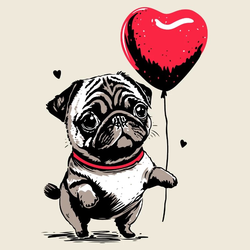 Mops mit Herz Luftballon - Heartful Creatures