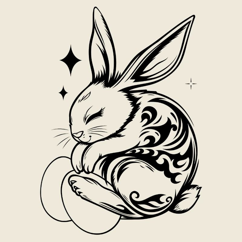 Schlafender Osterhase mit Tribal und Eiern