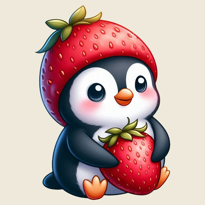 Pingouin mignon avec fraise dessin animé plaisir d’été
