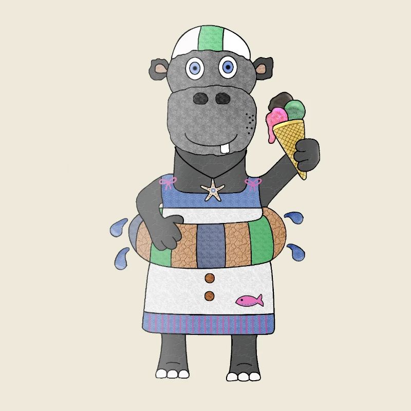 Plansch Hippo Lustiges Nilpferd im Sommermodus
