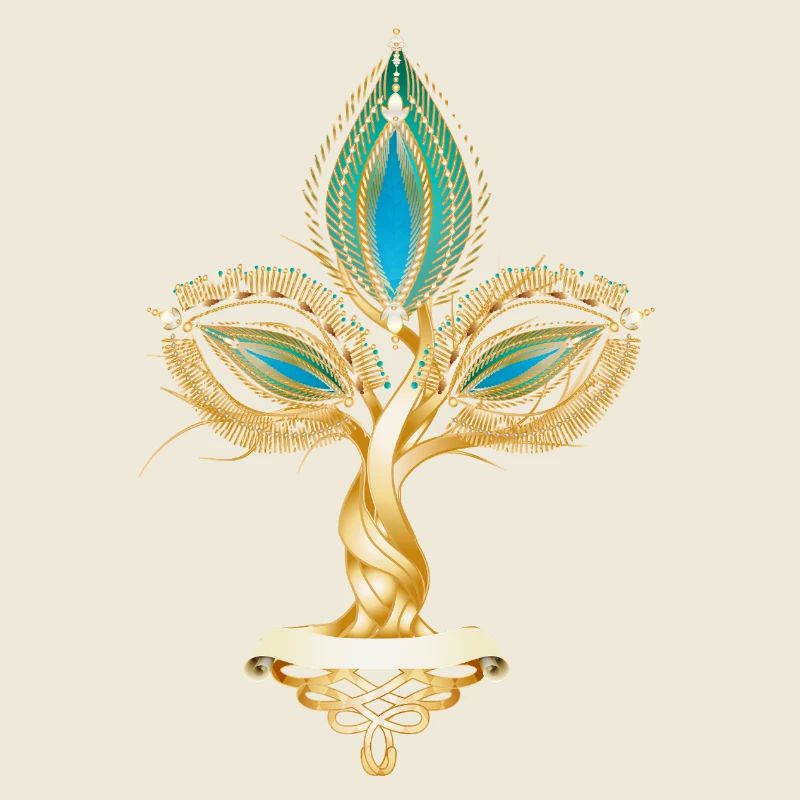 Arbre de couleur dorée avec ornement de feuille orientale