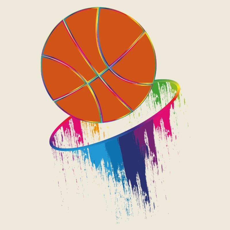 Basketball im bunten Regenbogenkorb