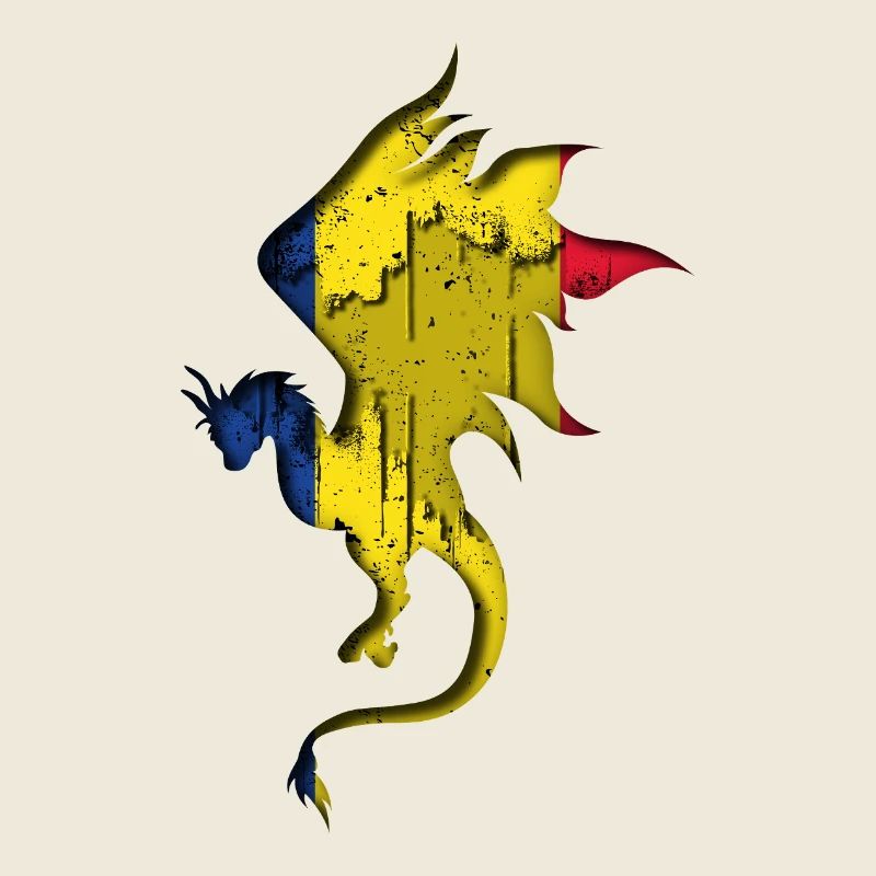 Drapeau de la Roumanie - Roumanie - Silhouette de dragon