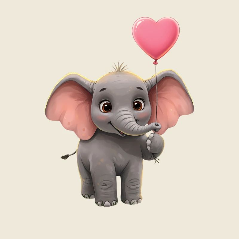 Un mignon bébé éléphant avec un ballon en forme de cœur