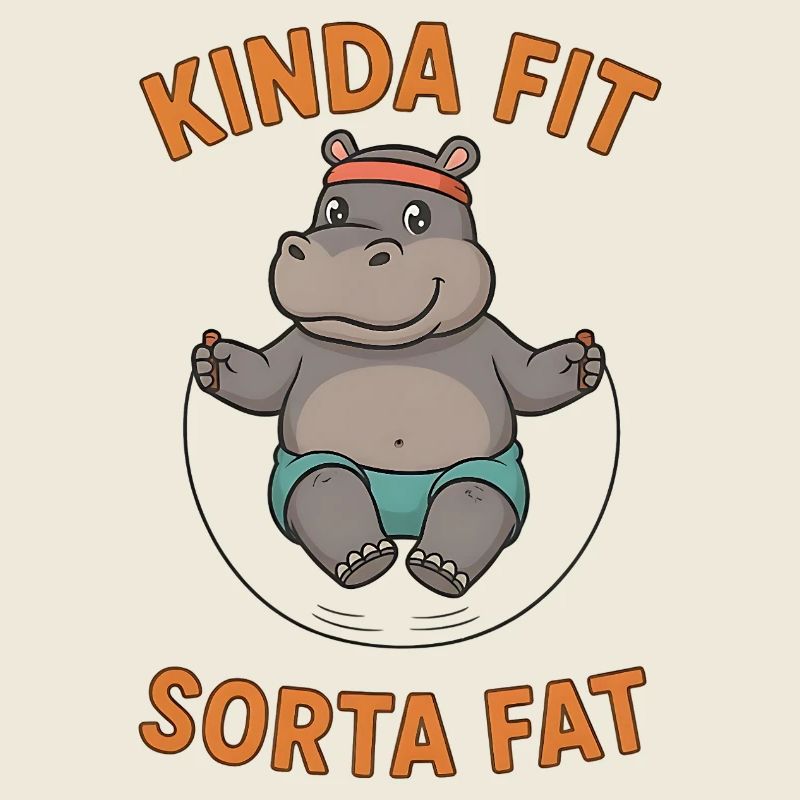 Kinda Fit Sorta Fat Drôle Gym Mignon Hippopotame Rétro