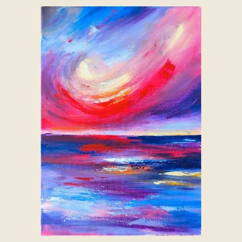 Lebendiges Sonnenaufgangs-Seelandschafts-Kunstwerk