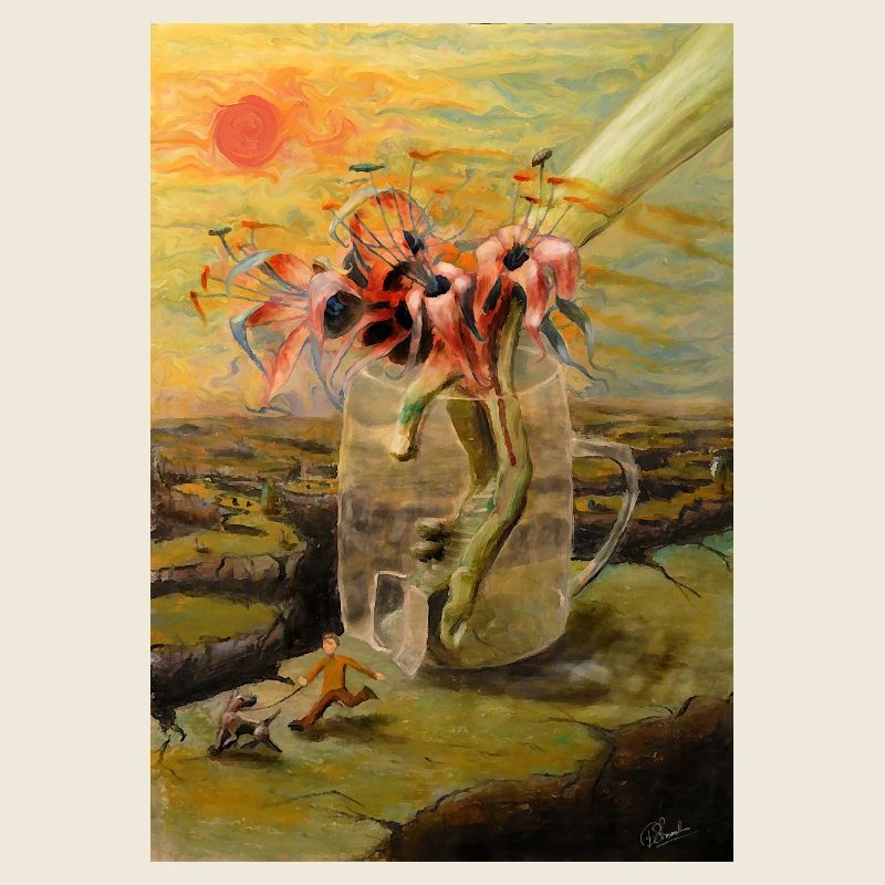 Verre surréaliste de fleurs mutantes