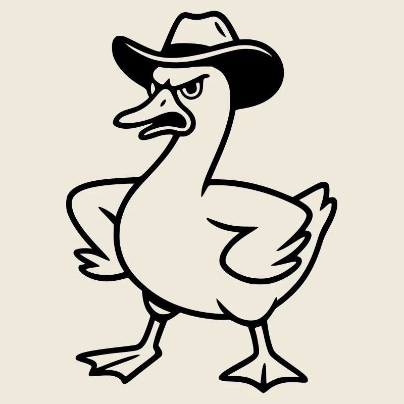 Funny angry goose with cowboy hat