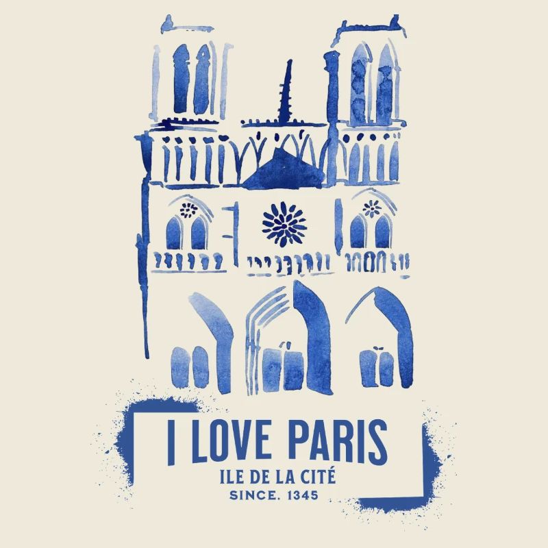Notre Dame Cathedral in Blue Aquatint
