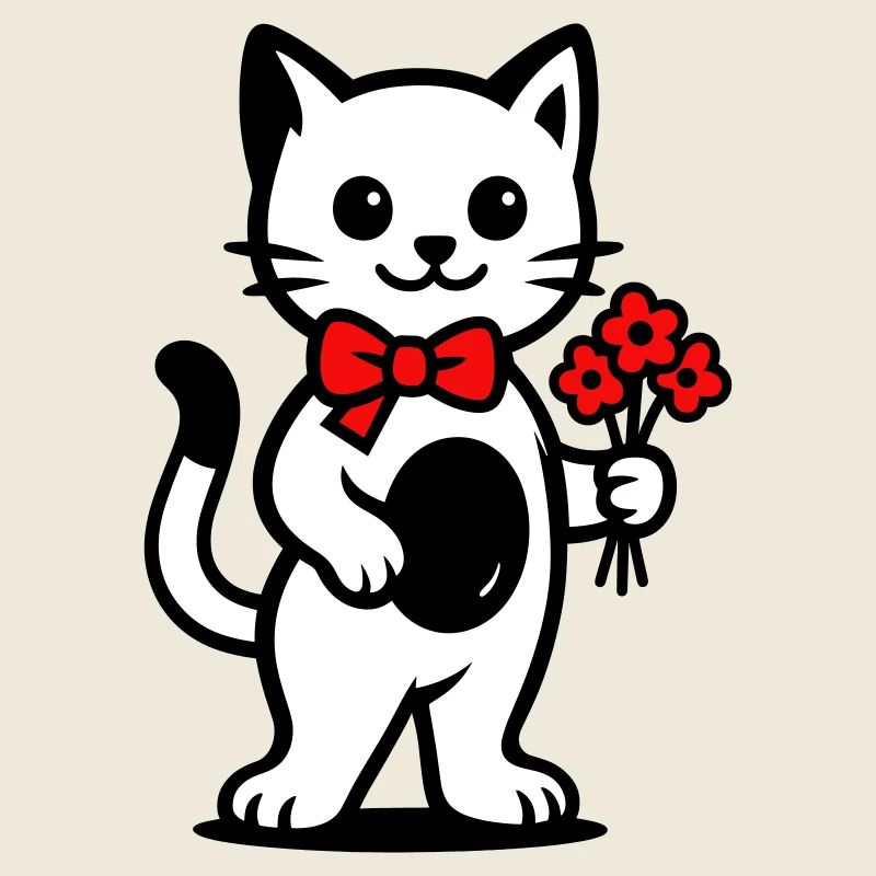 Kawaii Katzenfreund mit roter Schleife