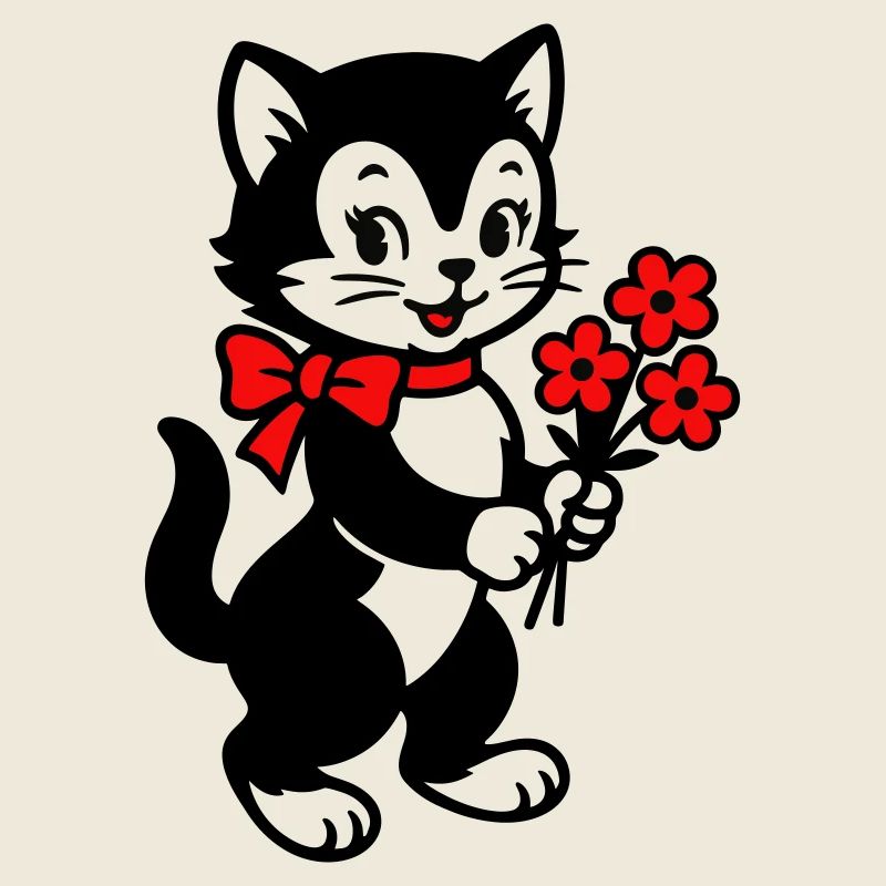 Schwarze Katze mit rotem Band