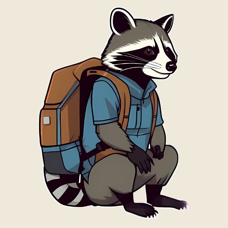 Wandernder Waschbär mit Rucksack