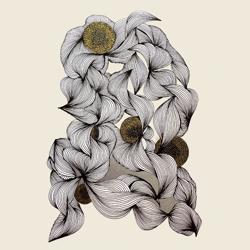 Black and white flowers with gold center