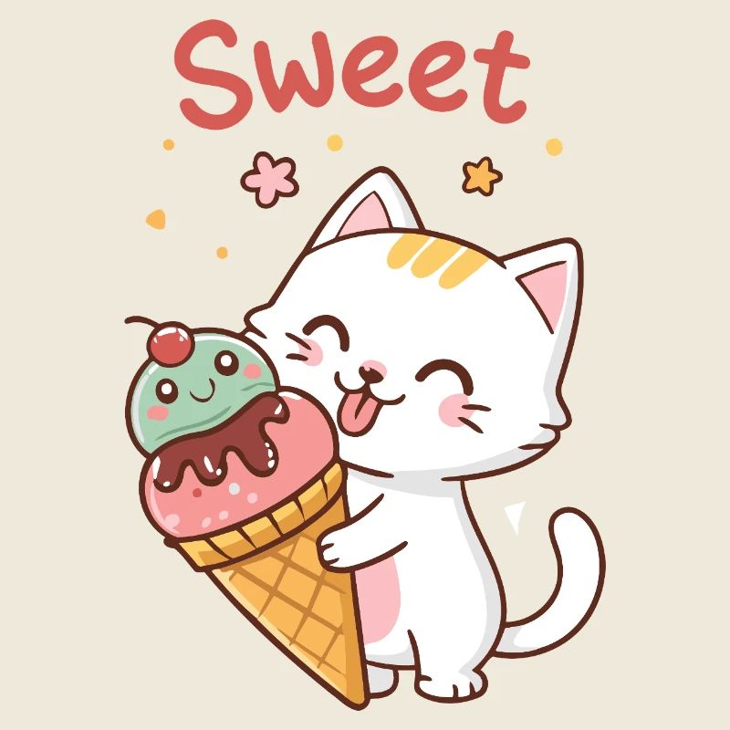 Kawaii Gourmet-Katze und Eiskegel