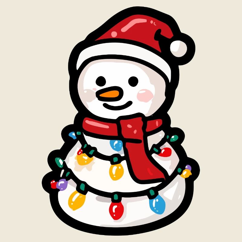 Schneemann mit Lichterkette und Schal